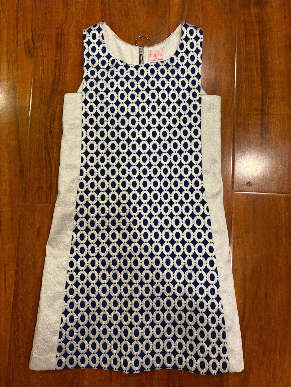 Zoe Ltd Navy and White Geometric Sleeveless Shift Dress